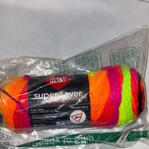 Red Heart Super Saver Stripes Yarn - Neon Orange, Pink, Lime